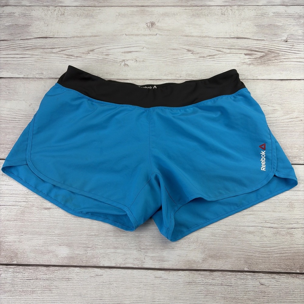 Reebok Speedwick Women's Large Running Shorts Black Blue Athletic Lined